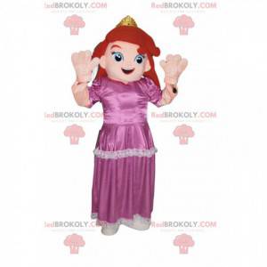 Princess mascotte met een roze jurk. Prinses kostuum. -